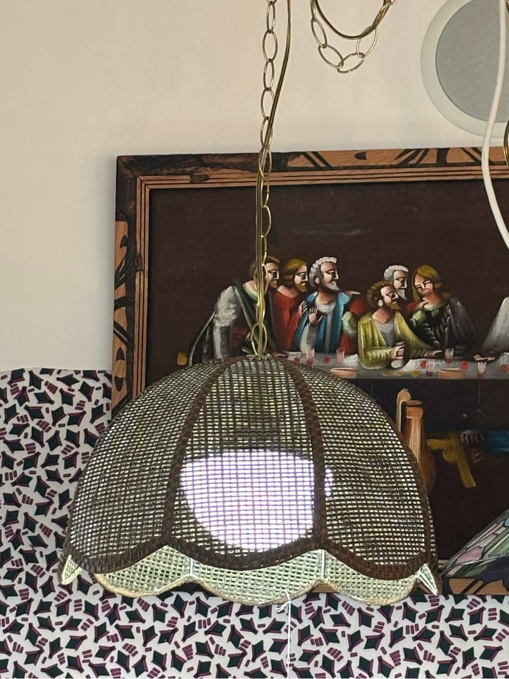 Vintage rattan swag lamp Hanging light brown woven